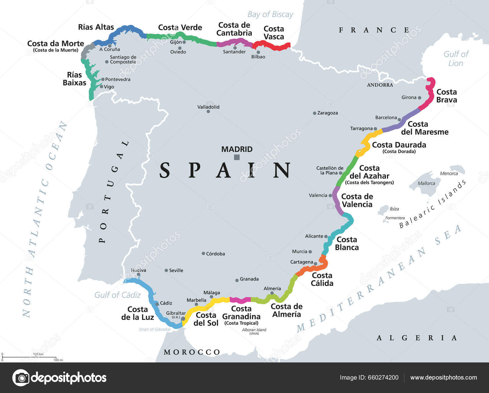 Mapa político de Portugal e Espanha vetor(es) de stock de ©Furian