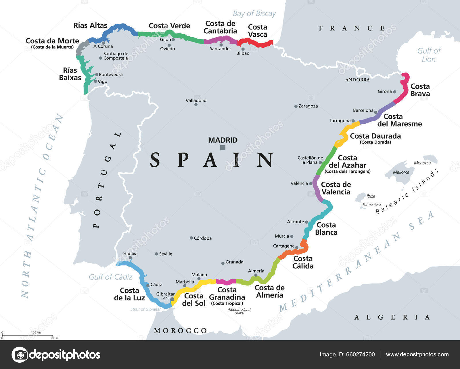 Mapa de Portugal - Político, Portugal e Espanha, cidades e turístico