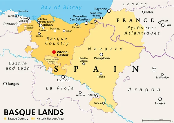 Baskiska Land Politisk Karta Baskien Autonom Region Spanien Med Huvudstaden — Stock vektor