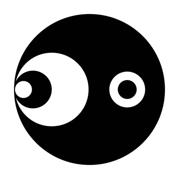 stock vector Symbol with six black and white circles, three on the left side, of a big black circle, and two centered in the right half. Modeled after a crop circle pattern, found near Capriano del Colle in Italy.