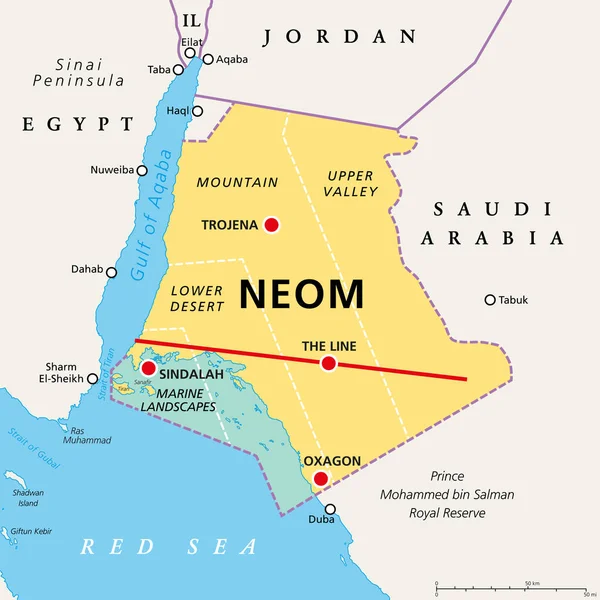 Neom 사우디아 라비아 지방의 스마트 글로벌 중심지 휴양지 — 스톡 벡터