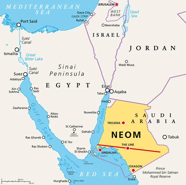 Neom Península Sinai Mapa Político Neom Uma Cidade Inteligente Planejada — Vetor de Stock
