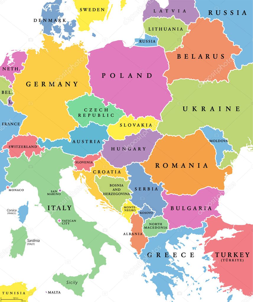 Orta Avrupa Renkli Ülkeler Siyasi Harita Ulusal Sınırları Ngilizce ...