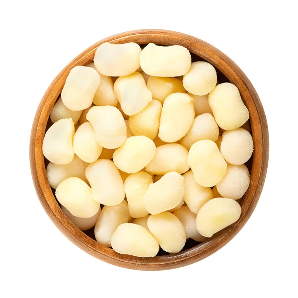 Gnocchini Mini Gnocchi Wooden Bowl Dumplings Italian Cuisine Uncooked Small — Stock Photo, Image