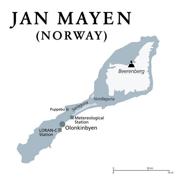 Jan Mayen Graue Politische Landkarte Norwegische Vulkaninsel Arktischen Ozean Zwischen — Stockvektor