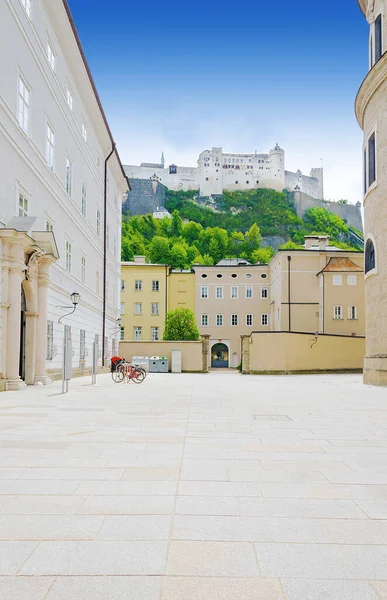 Hohensalzburg Fortress Salzburg City Austria Seen Residence Square Residenzplatz Old — Stock Photo, Image
