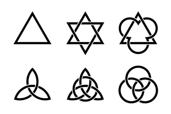 三一色符号古代基督徒和符号 由交错的三角形 凯尔特三角和圆圈组成 代表圣父 圣子耶稣基督和圣灵的结合 — 图库矢量图片