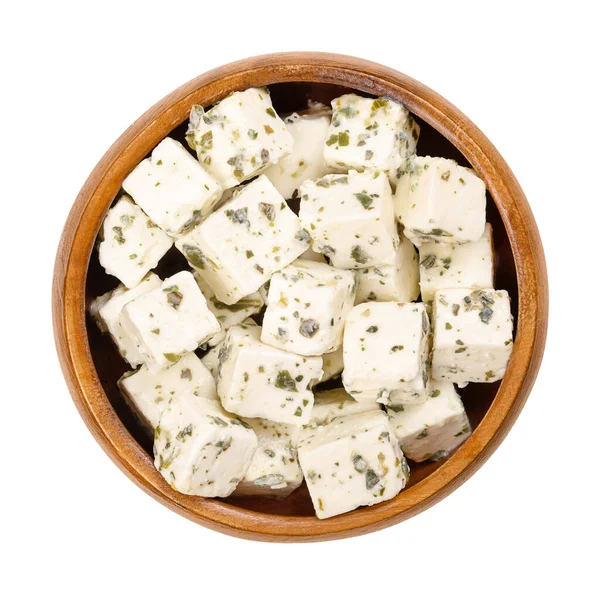 Cubi Feta Greca Formaggio Salato Con Erbe Mediterranee Una Ciotola — Foto Stock