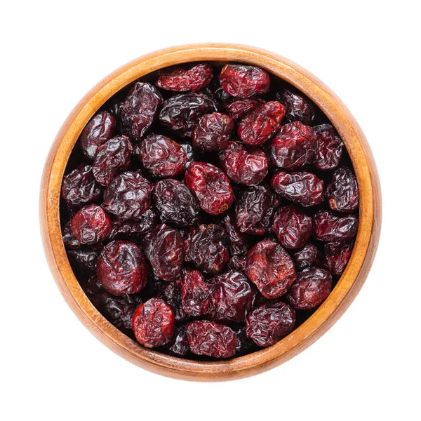Ξερά Μεγάλα Cranberries Ένα Ξύλινο Μπολ Ώριμοι Καρποί Του Vaccinium — Φωτογραφία Αρχείου