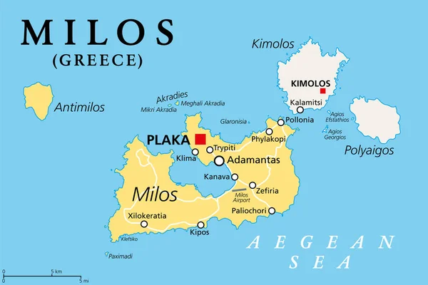 Milos Wyspa Grecja Mapa Polityczna Wulkaniczna Grecka Wyspa Morzu Egejskim — Wektor stockowy