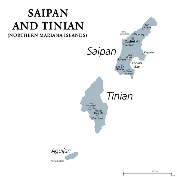 Saipan Tinian Ilhas Marianas Norte Mapa Político Cinzento Ilhas Arquipélago — Vetor de Stock