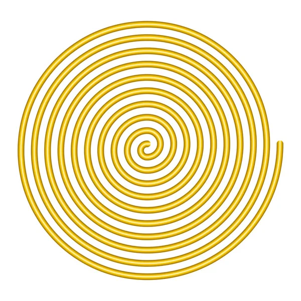 Büyük doğrusal spiral. Sabit açısal hızda dönen, aritmetik spiral bir kolun on dönüşüyle altın renkli Arşimet spirali. Beyaz arka planda izole bir illüstrasyon. Vektör