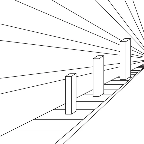 Influência Perspectiva Colunas Ilusão Óptica Geométrica Ponzo Três Colunas Mesmo — Vetor de Stock