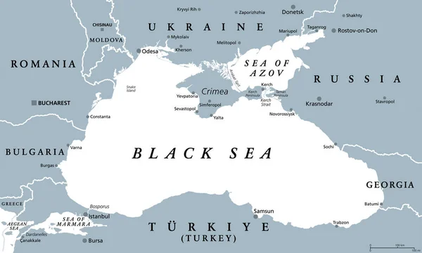 Black Sea Region Gray Political Map Marginal Mediterranean Sea Atlantic — Stock Vector
