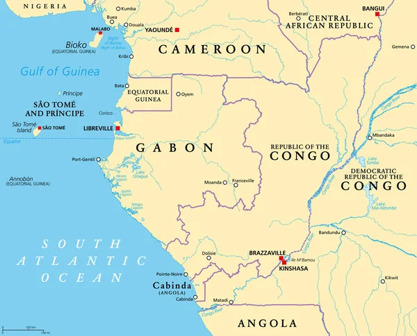 Parte Dell Africa Centrale Una Sottoregione Del Continente Africano Mappa — Vettoriale Stock