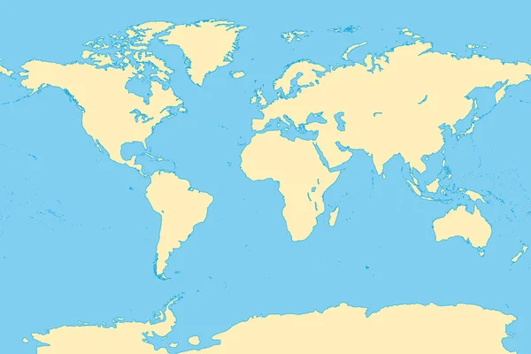 Dünya Genel Referans Haritası Miller Silindirik Bir Projeksiyonla Tüm Kıtaların — Stok Vektör