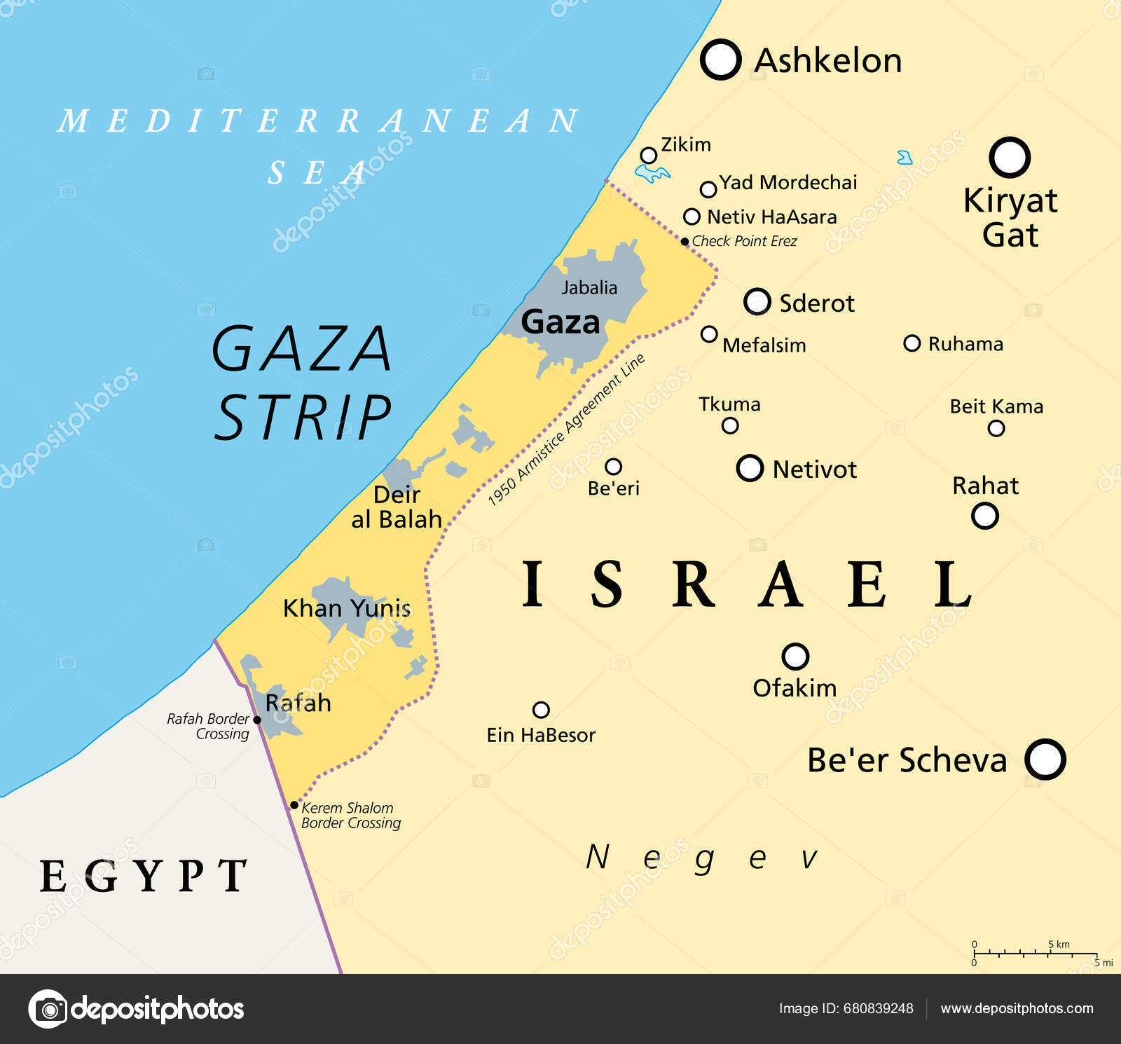 Gaza Strip Surroundings Political Map Gaza Self Governing Palestinian