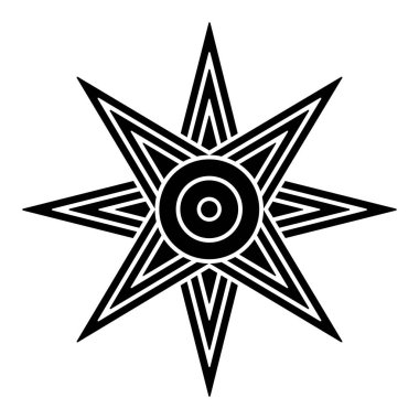Star of Ishtar or Inanna, or also Star of Venus is usually depicted with eight points. Symbol of ancient Sumerian goddess Inanna, and her East Semitic counterpart Ishtar. Black and white illustration. clipart