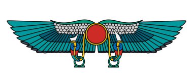 Teb 'in Kanatlı Güneşi. Güneş tanrılığının sembolü, Antik Mısır 'da kraliyet ve güç, her iki tarafında da kanatlı bir güneş diski olan bir uraeus, yükselen bir kobra. Muhtemelen Nibiru 'nun eski bir temsilcisidir..