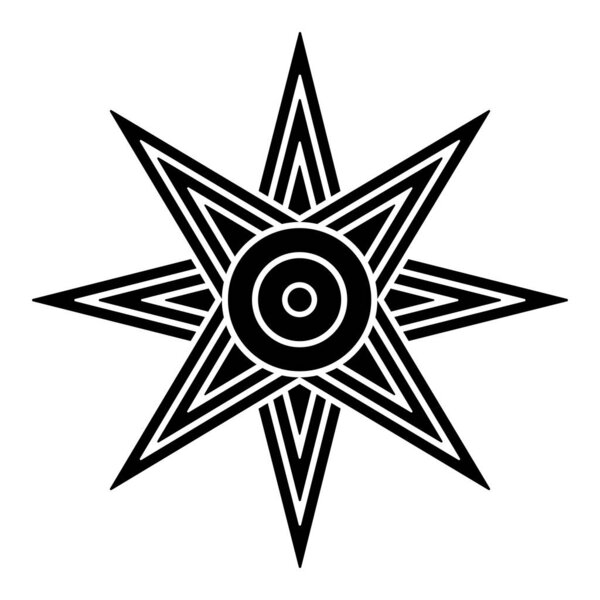 Star of Ishtar or Inanna, or also Star of Venus is usually depicted with eight points. Symbol of ancient Sumerian goddess Inanna, and her East Semitic counterpart Ishtar. Black and white illustration.