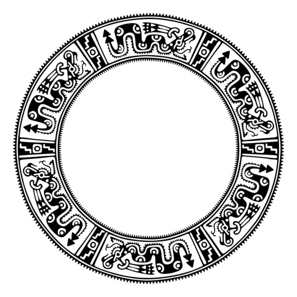 Circle Frame Aztec Serpent Pattern Border Made Motif Similar Cylindrical — Stock Vector