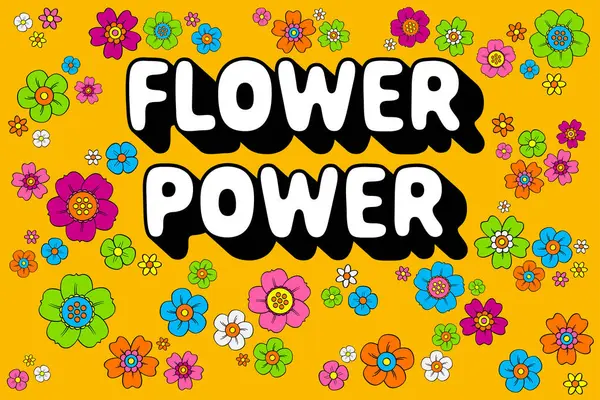 Virág Hatalmi Betű Blokk Árnyék Számos Színes Hippi Virágok Narancssárga — Stock Vector