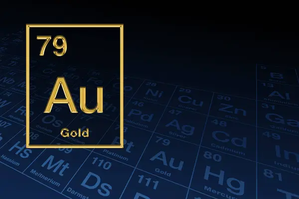 Arany Kémiai Elem Szimbólum Dombormű Alakú Periódusos Táblázat Felett Háttérben — Stock Fotó
