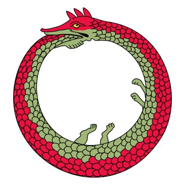 Ouroboros ya da uroboros, sonsuz döngüsel yenilenmenin eski bir sembolü ya da yaşam, ölüm ve yeniden doğuş döngüsü, kendi kuyruğunu yiyen bir yılan ya da ejderhayı tasvir ediyor. Hermetiklik ve simyada sembol. Vektör