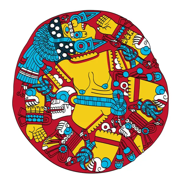 Coyolxauhqui Aztec Goddess Moon Depicted Ancient Stone Disk Templo Mayor — Stock Vector