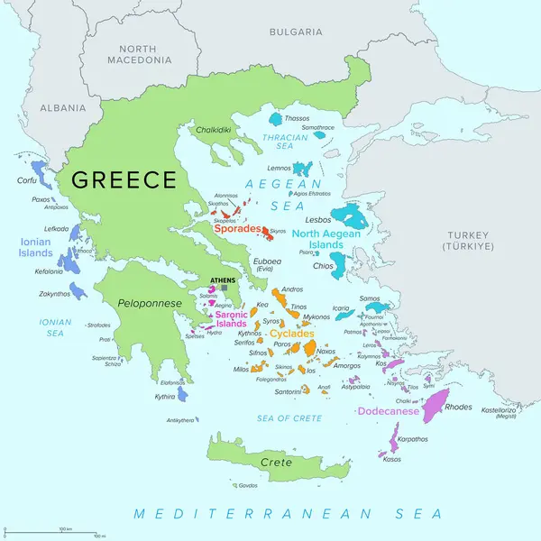 Griechische Inseln Politische Karte Gruppen Und Cluster Griechischer Inseln Kykladen — Stockvektor