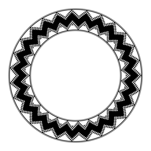 Anasazi pattern, circle frame. Decorative border the typical design of the Ancestral Puebloans, a Native American culture, based on the artful repetition of a triangle in positive and negative play.