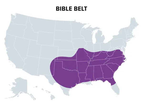 Bible Belt United States Mapa Político Región Del Sur Estados — Vector de stock