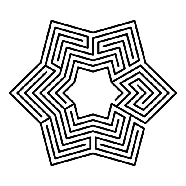 Hexagonális Labirintus Csillag Alakú Hat Pontos Labirintus Hét Fogásban Ösvények — Stock Vector