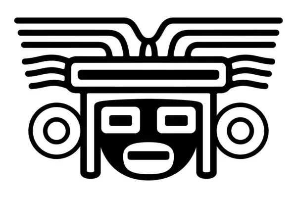 Голова Маске Большой Головной Убор Древний Мексиканский Мотив Доколумбовый Ацтекский — стоковый вектор