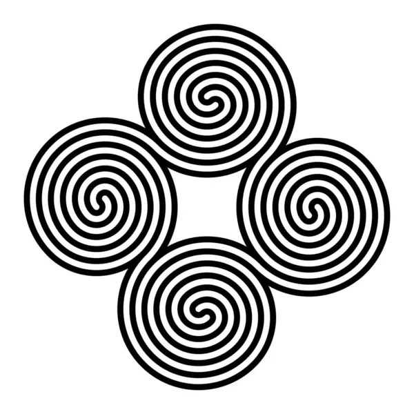 Yapışık spirallerin geometrik deseni. Tetraskelion ya da tetraskele, eski bir dörtlü spiral sembolü. Dönme simetri gösteren çift kollu Arşimet spiralleri.