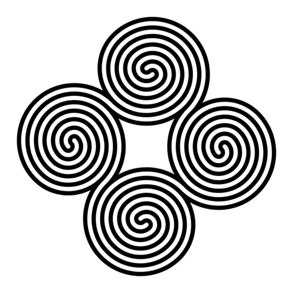 Model Geometric Patru Spirale Unite Tetraskelion Sau Tetraskele Vechi Simbol — Vector de stoc