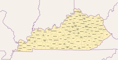 Kentucky, U.S. state subdivided into 120 counties, political map with borders and county names. Commonwealth of Kentucky, a state in the Southeastern Region of the USA, nicknamed The Bluegrass State. clipart