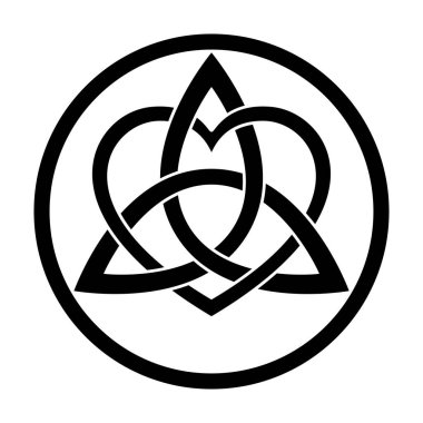 Çemberin içinde kalp sembolü ile birbirine geçmiş üç köşeli bir çember. Kelt düğümü ve üçgen figür, eski Hıristiyan süslemelerinde kullanılır, bir sınır içinde, kalp sembolü ile iç içe geçer..