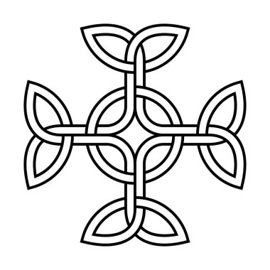 Kelt tarzı eşit kollara sahip çapraz bağlılar. Yunan haçının Kelt biçimi, dört ucunda üçgen düğümler, merkezde bir daire, bir Hristiyan sembolü ve işareti ile iç içe geçmiş..