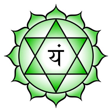 Kalp çakrası Anahata. Göksel krallığın sesi bu. Dördüncü çakra kalbe yakın merkez omurga kanalında. 12 yapraklı yeşil nilüfer, altıgen ve tohum hecesi. Dövme havası için Yam..