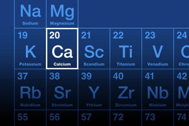 Periyodik tabloda kalsiyum elementi var. Atom numarası 20 olan alkali toprak metali ve limon anlamına gelen Latin calx sembolü Ca. Elektrolitler fizyolojik ve biyokimyasal süreçlerde hayati bir rol oynamaktadır..