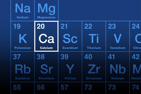 Элемент кальция в периодической таблице. Щелочной металл земли с атомным номером 20 и символом Ca от латинского calx, что означает лайм. Поскольку электролиты играют жизненно важную роль в физиологических и биохимических процессах.