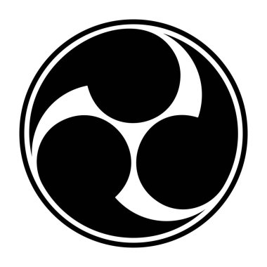 Left threefold Mitsudomoe, Japanese tomoe symbol with border. Swirl of 3 commas or tadpoles, circumscribed in a circle. Widely used for emblems, banners, rituals, festivals and in Shinto shrines. clipart