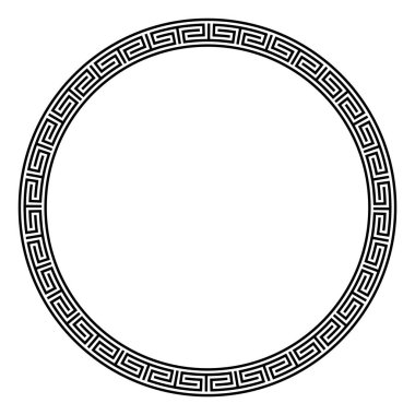 Çin kıvrımlı şablonu, geniş çember. Dekoratif yuvarlak bir sınır, bağlantısız ve yön değiştiren sapmalar, Yunan anahtar desenine benzer tekrarlanan bir motif. İzole bir illüstrasyon. Vektör