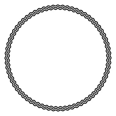 Büyük bir çember oluşturan üç kalın dalgalı çizgi. Dekoratif sınır üç siyah yılan çizgisi tarafından yapılmış. Yılanımsı dairesel çerçeve, dekoratif çevre ve arka plan. İzole bir illüstrasyon. Vektör