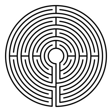 Medieval concentric labyrinth with four axis and single path. Known as Chartres pattern, appearing in manuscripts as early as the 9th century. Path starting at the bottom entrance to the center area. clipart