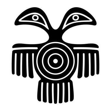 Antik Meksika 'nın muhteşem kuş motifi. Çift başlı kuşun kanatlarını açtığı Aztek düz damga motifi ve sana bakan gözlerin optik yanılsaması. Mexico City 'nin tarihi merkezinde bulundu..