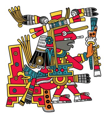 Xiuhtecuhtli, Turkuaz Lordu, Aztek ateş tanrısı, sıcaklık ve zaman. Aztek mitolojisinde, ateş, ışık ve yıl tanrısı, Yeni Yangın seremonisi ve zamanın döngüsel doğası ile ilişkilidir..