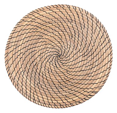 Sarmal şekilli yer minderi, deniz yosunundan yapılmış, yukarıdan izole edilmiş. Doğal ve organik kaplama, çapı 37 cm, yaklaşık 14.6 cm, dikişten yapılmış, siyah iplikle dikilmiş doğal bir Asya yosunu..