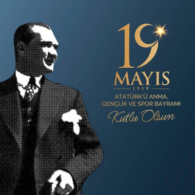 19 Mayıs, Türkiye ulusal tatil vektör ilüstrasyonu. 19 mayis Atatürk 'u Anma, Genclik ve Spor Bayrami Kutlu Olsun. İngilizce: 